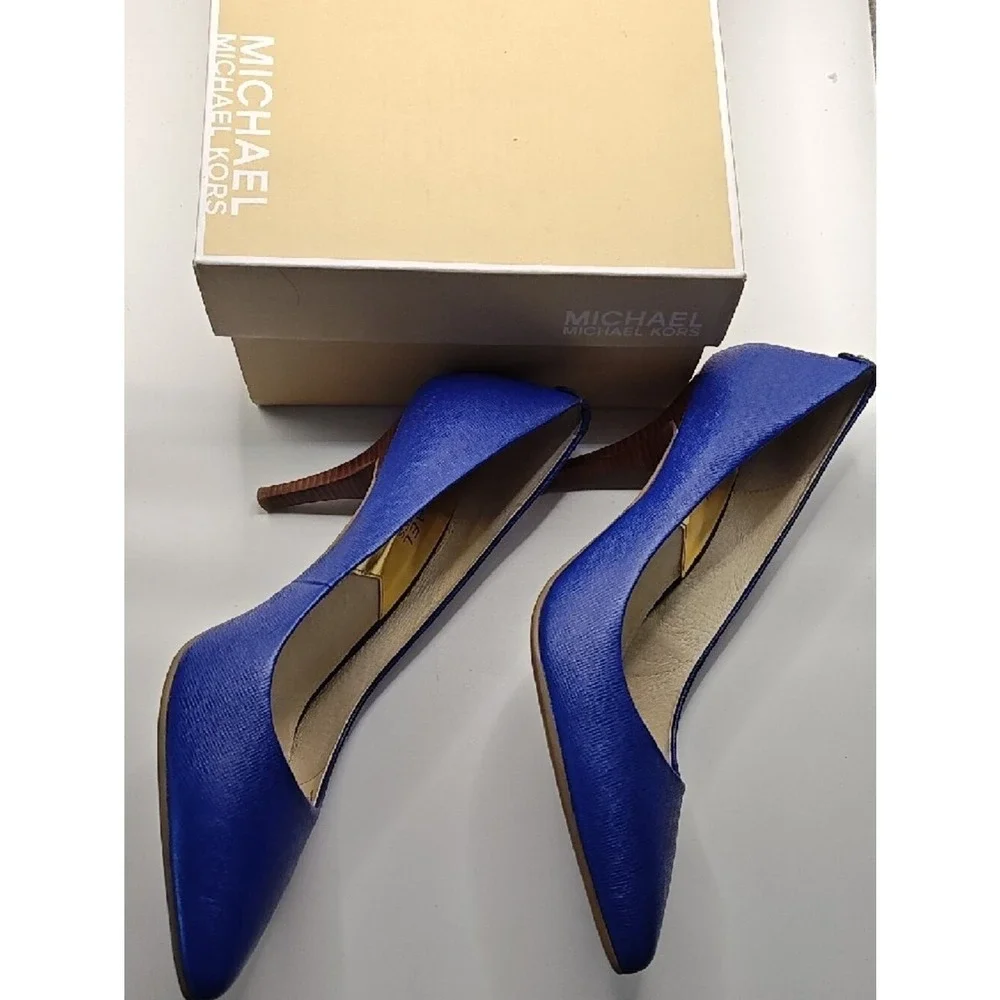 Michael Kors Women Pumps Size 8 M Flex Mid Cobalt Blue Saffiano Leather